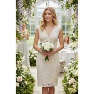 NWT TADASHI SHOJI DRESS WHITE LACE BRIDAL BRIDE WEDDING ENGAGEMENT UNIQUE FAIRY